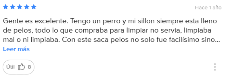 Reseña de un cliente en MercadoLibre