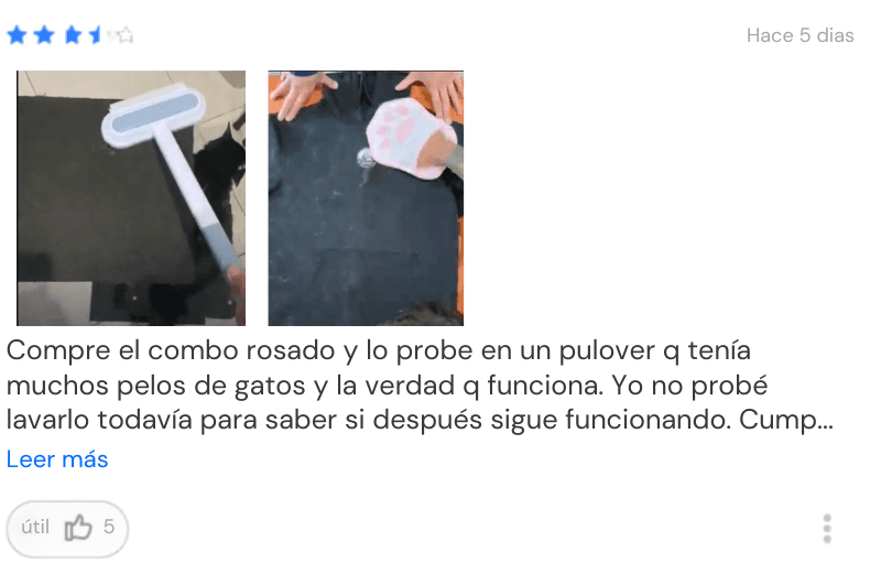 Reseña de un cliente en MercadoLibre